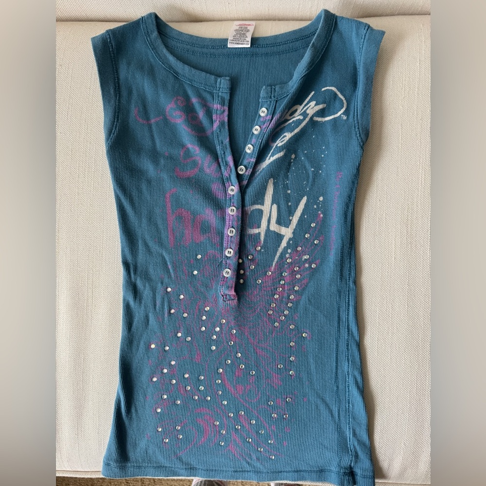 Ed Hardy by Christian Audigier Teal Ribbed Shirt